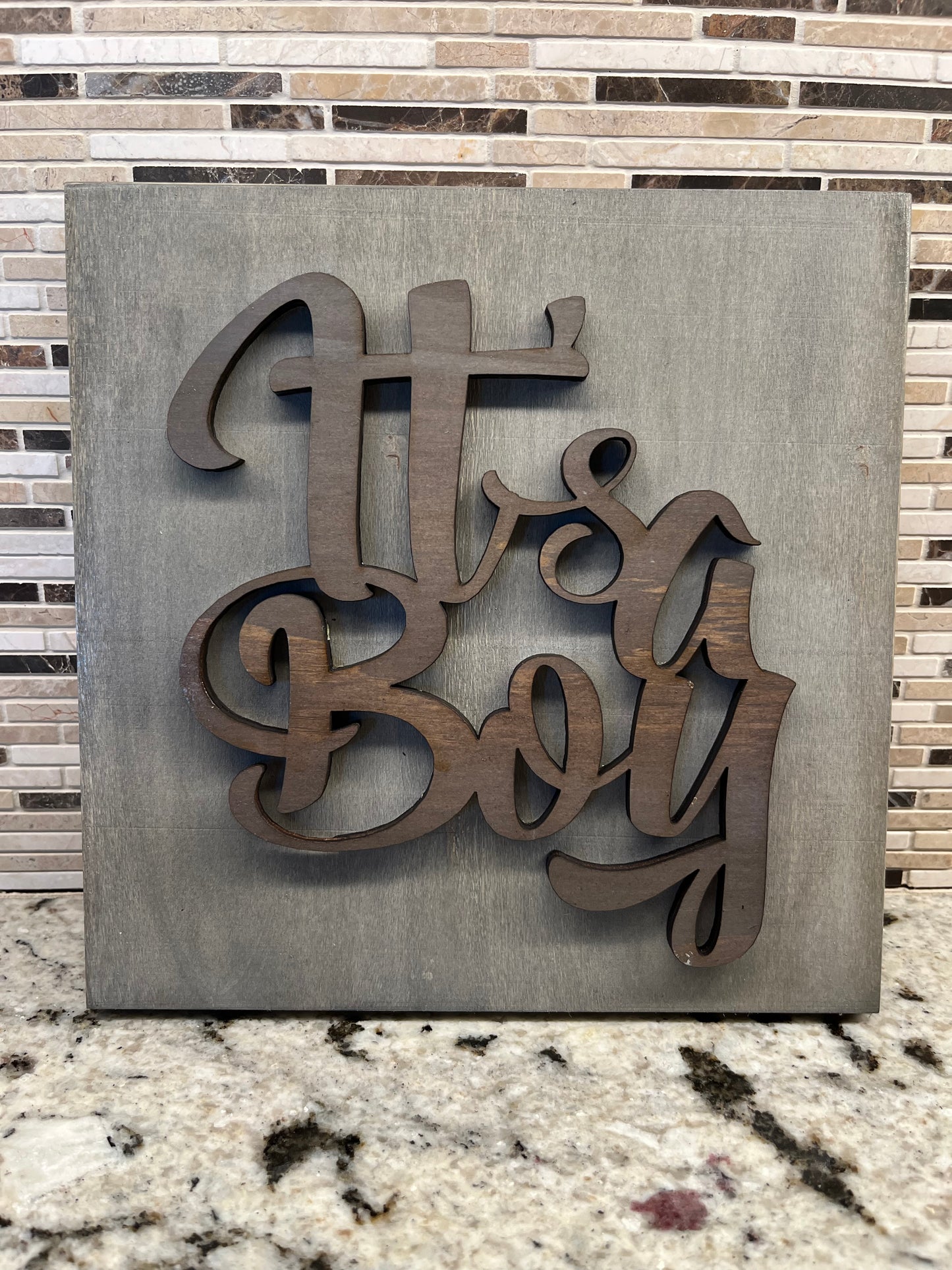 It’s A Boy - It’s A Girl Wood Engraved Script Baby Announcement